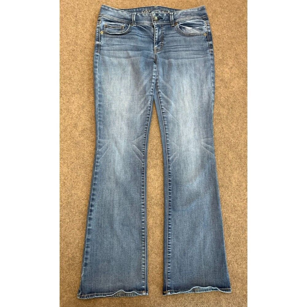 American Eagle Jeans Womens 10 Kick Bootcut Low Rise Stretch Whiskered Denim